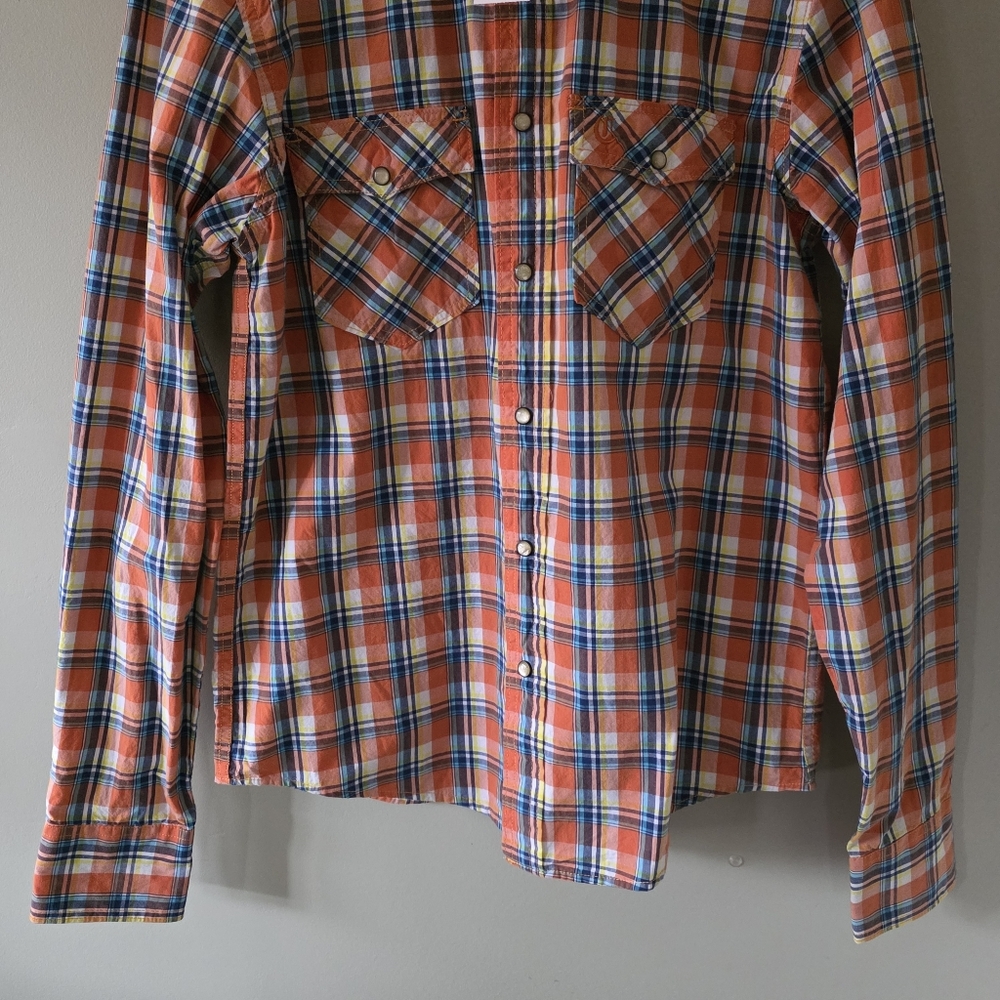 NWT Campus Crew M Deadstock Vintage Y2K Western Madras Plaid Pearl Snap Shirt - Picture 9 of 15